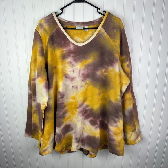 LOGO Lounge by Lori Goldstein Sweatshirt Yellow Hand died Tie Dye Size 3X NWT - Picture 1 of 5